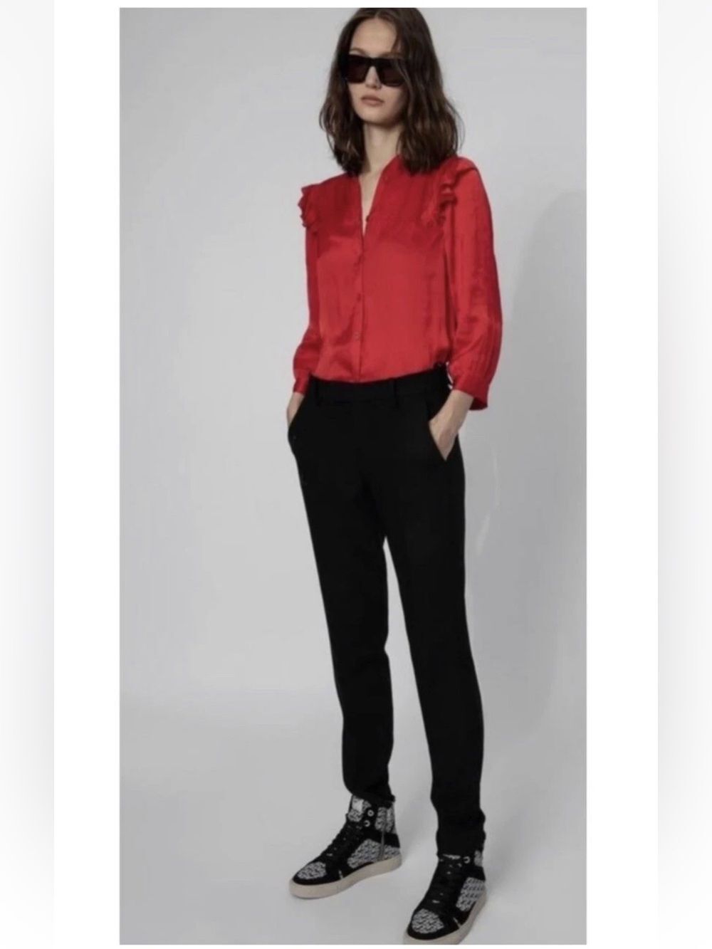 Zadig & Voltaire Tygg Button-Front Satin Blouse Top NWT XS